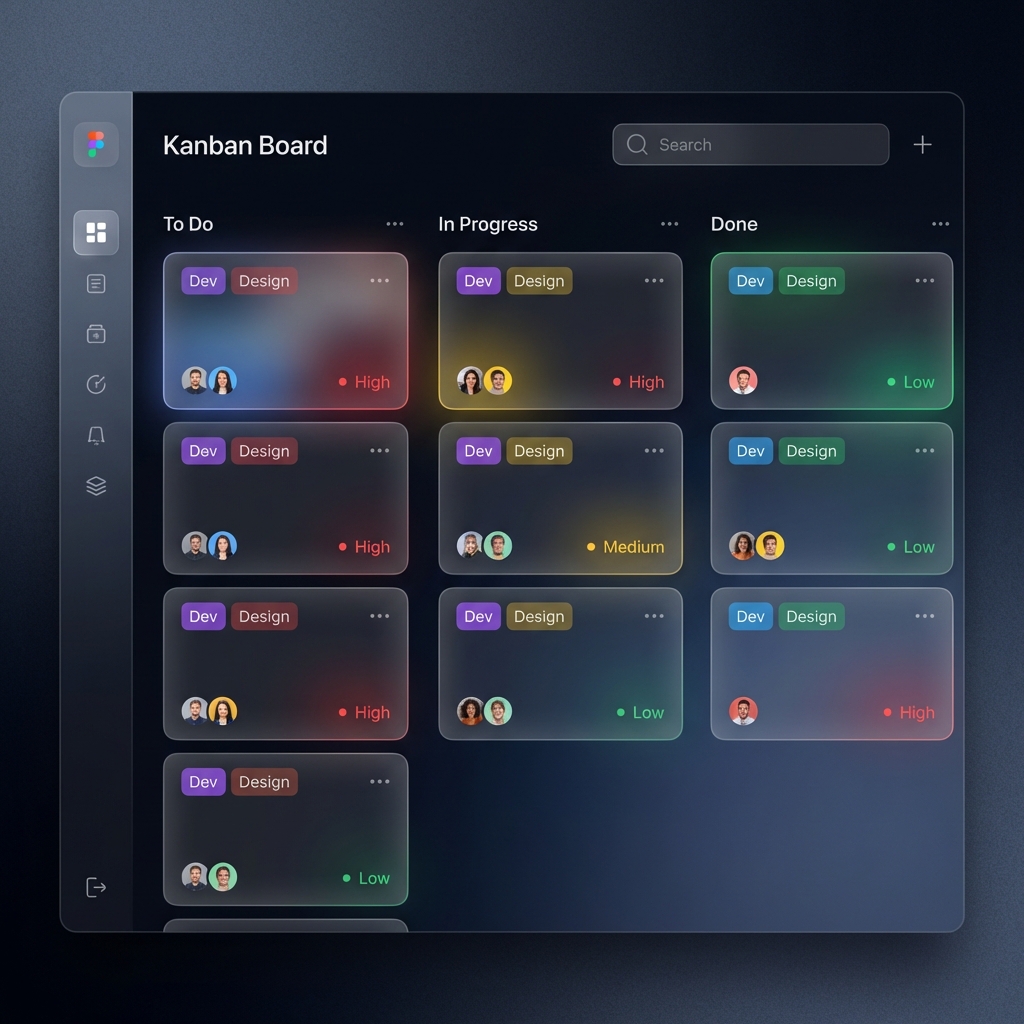 Klority Kanban board showing task status, drag-and-drop workflow, and agile project tracking.